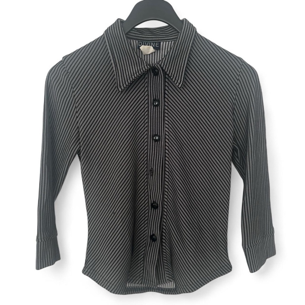 Women's Black Striped Button Down Shirt